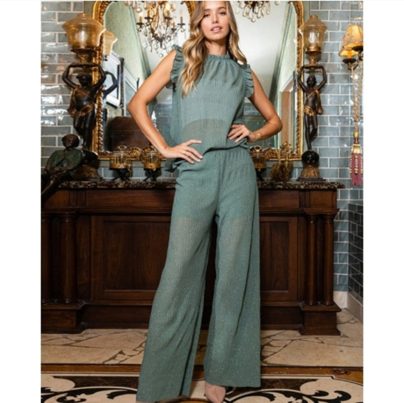Pants - HOST PICK::SHIMMERY WIDE LEG PANTS AND TOP SET